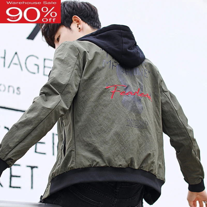 

Men jacket with a hood 2020 new arrival spring and autumn student slim male coat casual zipper teenager boy Korean style J03