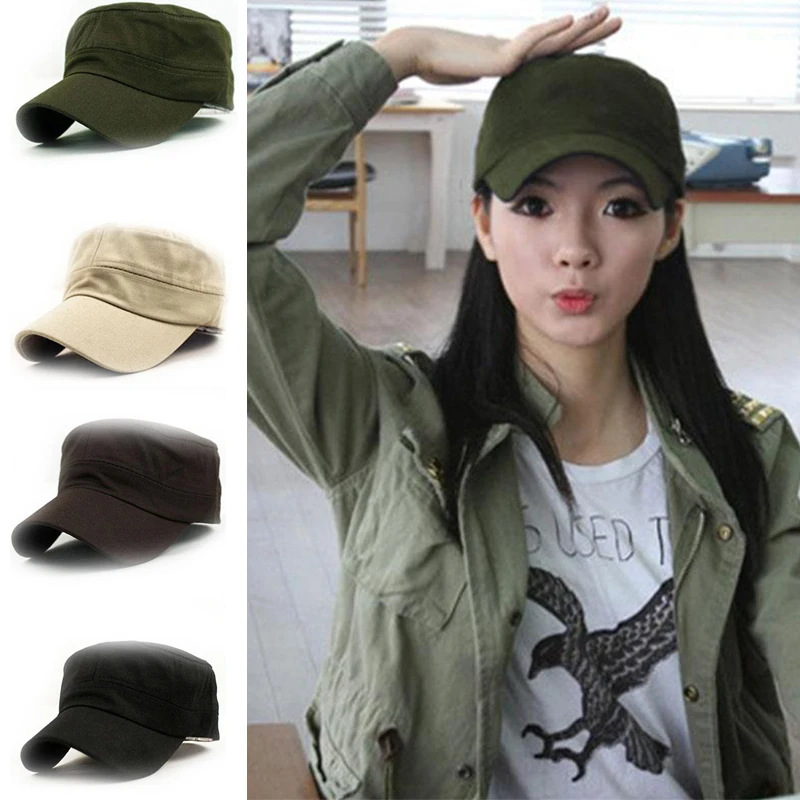 Unisex Vintage Plain Sport Visor Sun Hat Adjustable Military Cadet Style Cap