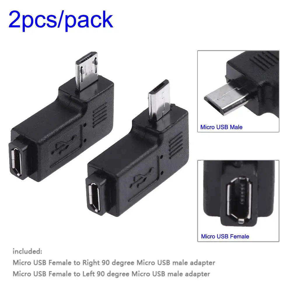2pcs Micro USB 90 Degree Adapter - Female to Male Connector with Left + Right Angle Description Image.This Product Can Be Found With The Tag Names Adapter, Computer Cables Connecting, Computer Peripherals, PC Hardware Cables Adapters