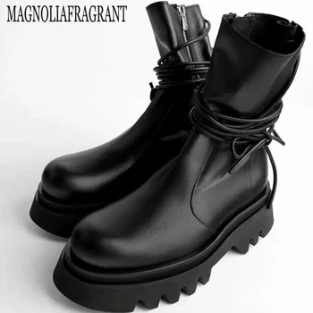 

New Side zipper Women' Ankle Boots 2020 Fashion Women's platform motorcycle boots Black retro booties women botas mujer hy821