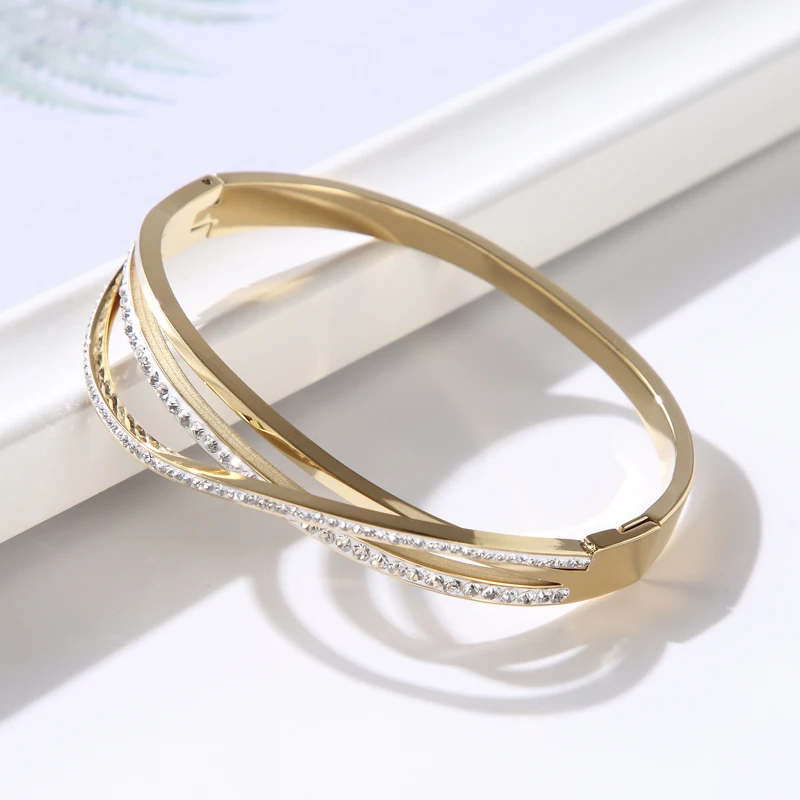 Hollow Cross CZ Crystal Stainless Steel Bracelets Bangles Women Girls Bangle Jewelry Cuff Bracelet Gift