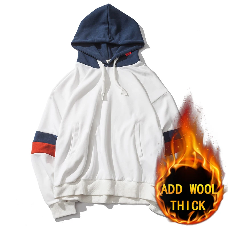

New Winter Patchwork Hoodie Sweatshirt Mens Hip Hop Pullover Streetwear Japan Style Clothes Colorblock Clothing Simple Design