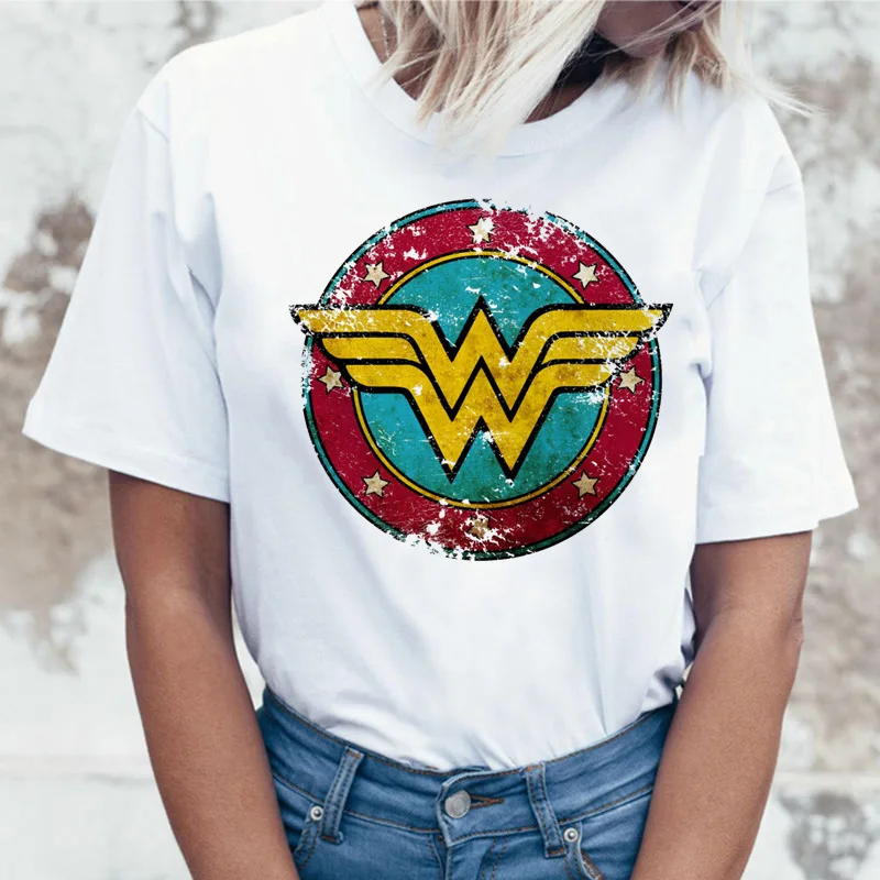 Wonder Woman футболка ulzzang Футболка женская футболка в стиле Харадзюку femme хип-хоп женский летний топ уличная одежда с героями мультфильмов