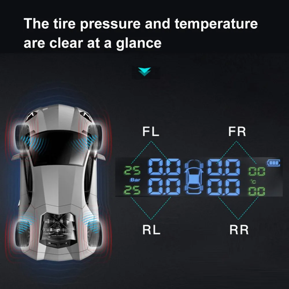Умный автомобиль TPMS система контроля давления в шинах солнечной энергии цифровой ЖК-дисплей Автоматическая охранная сигнализация s давление в шинах