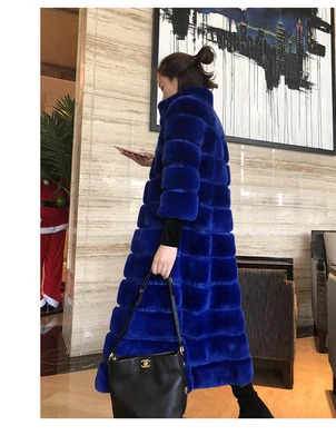 Royal blue Длинная шуба из кролика рекс для женщин новая утолщенная зимняя куртка с натуральным мехом большого красного цвета для женщин размера плюс парка верхняя одежда - Цвет: Royal blue
