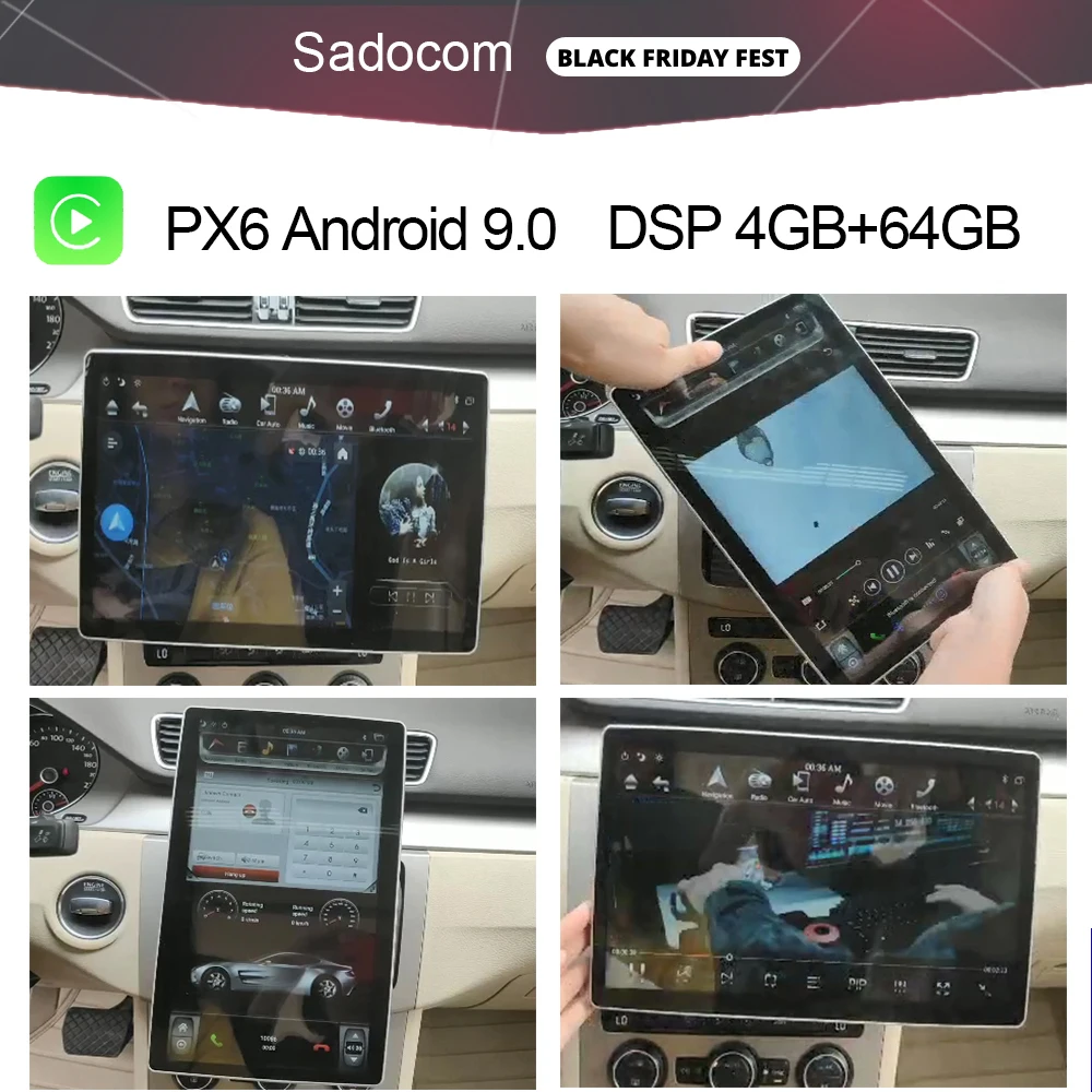 1080P Tesla Style 12 8 &quotPX6 100 ° вращающийся IPS 2 Din Android 9 0 4 Гб + 64 ГБ Автомобильный DVD Плеер