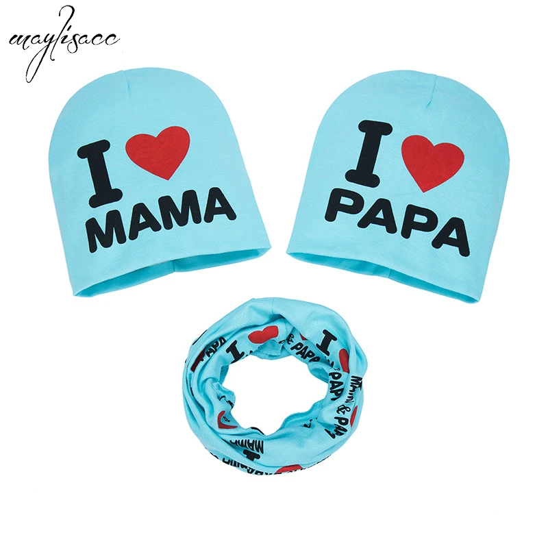 

Boys and Girls Headgear Skullies Beanies 3 Pcs Sets Letters Cotton Knitted Hat Baby Hat Autumn Winter Hat Scarf Three-piece Set