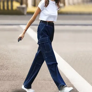 

Blue Ripped Distressed Boyfriend Ankle Denim Jeans Women Casual Summer Autumn Plain Straight Leg Pants Spring Trousers