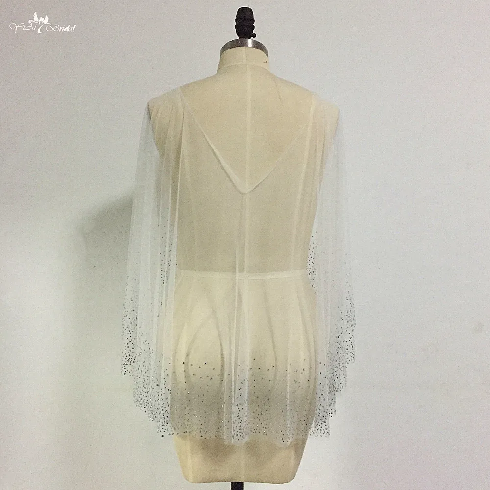 LZP415 Real Pictures Silvery White Tulle Boat Neckline Wedding Cape Ladies Bridal Jacket