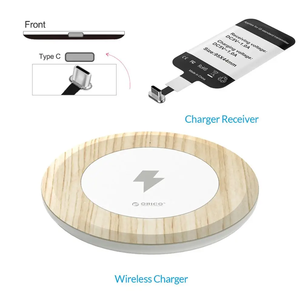 ORICO Qi Беспроводное зарядное устройство Быстрая зарядка быстрая Беспроводная зарядная площадка с бесплатным зарядным приемником для iPhone X 8 Plus samsung huawei - Цвет: TI Chip for Type-C