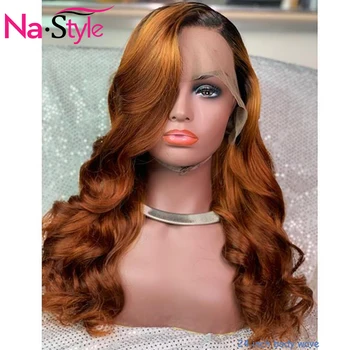 

1bOmbre Human Hair Wig For Women 360 Orange Ginger Lace Front Wig Pre Plucked Colored Lace Frontal Wig Bleacked Knots 130 Remy