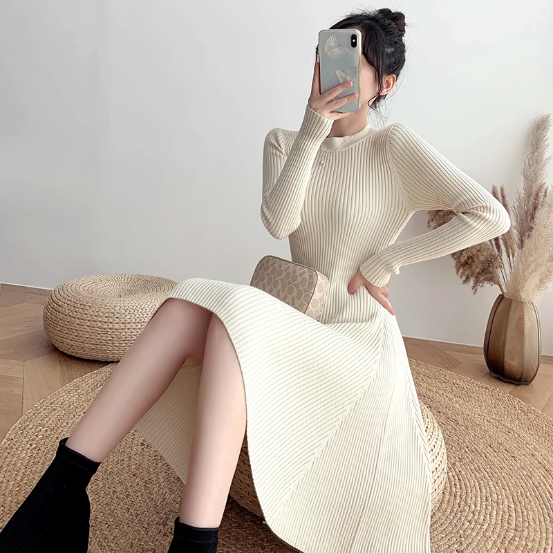 

Korean Knitted Dress Women Sweater Dresses Woman High Waist Sweaters Dress Plus Size Sweater Dresses for Women Vestido Feminino