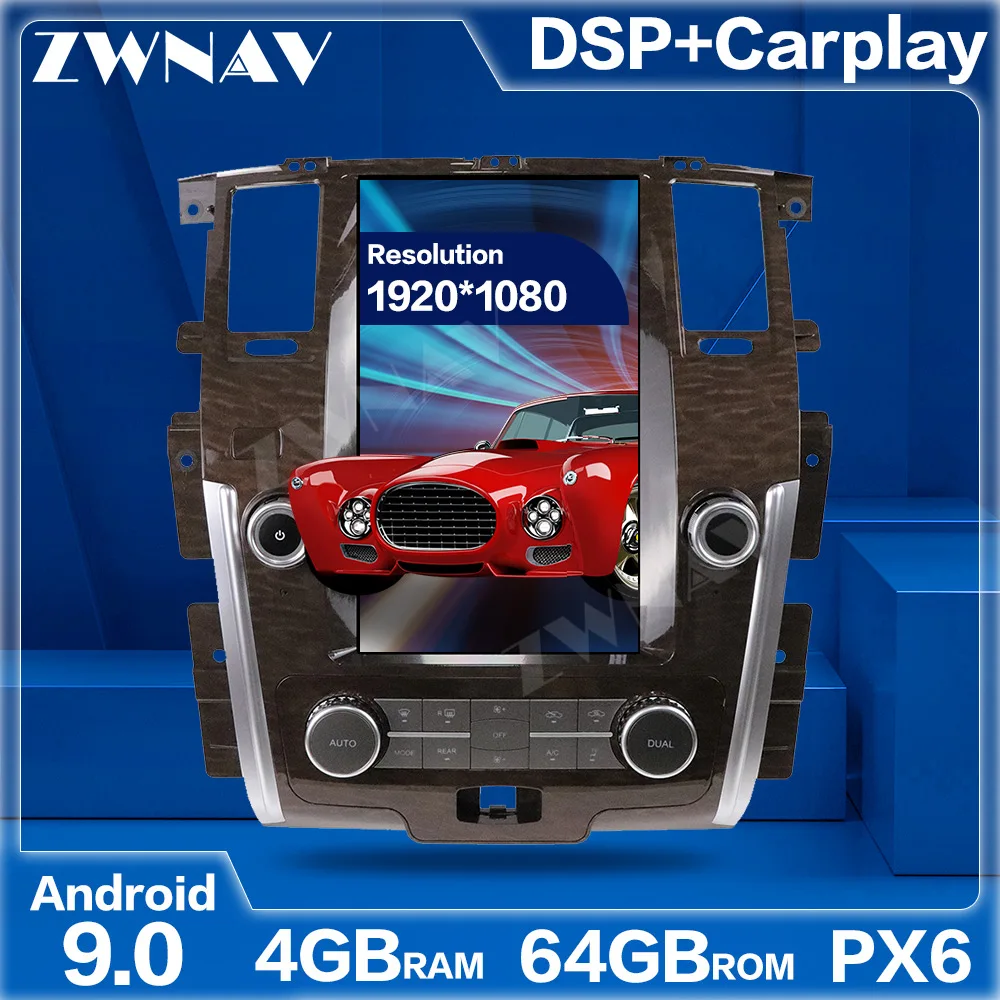 PX6 4G+64G Tesla Style Big Screen Android 9.0 Car Multimedia Player For Nissan Patrol 2010-2017 GPS Audio Radio stereo head unit |