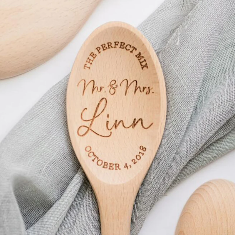 The Perfect Mr. And Mrs. Wood Spoon Personalized Custom Last Name Wedding Gift Laser Engraved Wood Spoon Bridal Shower Gift diy handmade gift room decoration