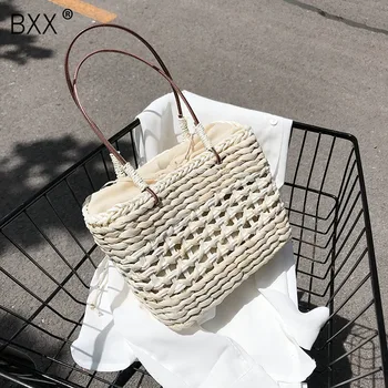 

[BXX] Small Straw Weave Crossbody Bags For Women 2020 Summer Simple Solid Color Shoulder Handbags Female Travel Beach Bag HM729