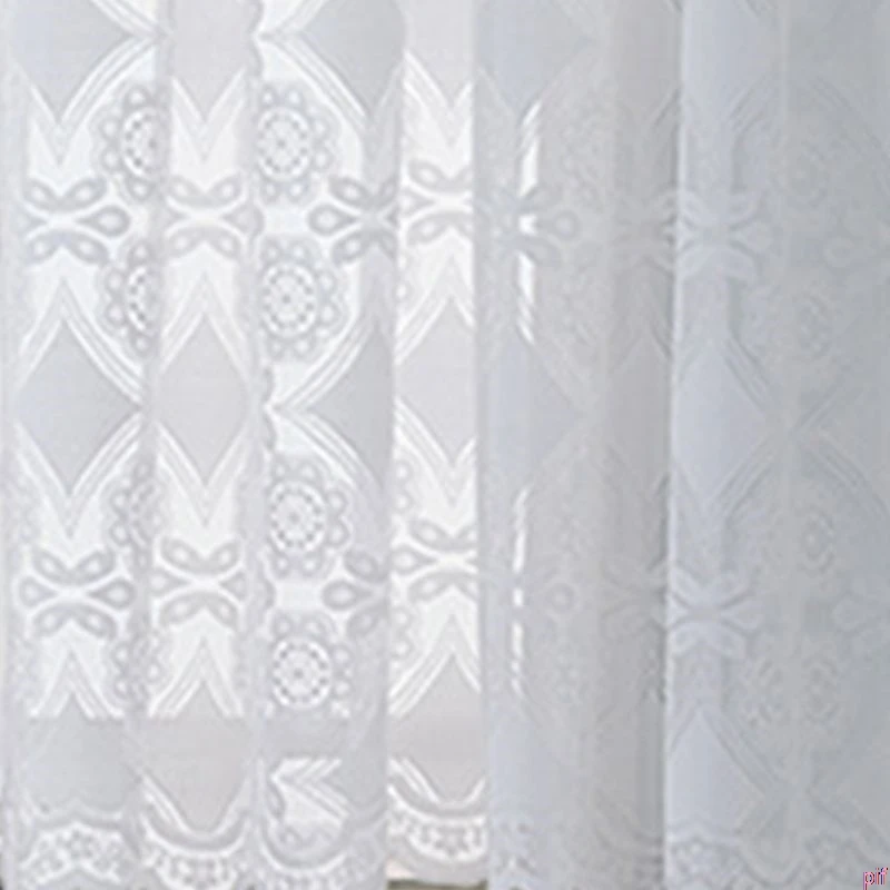 White A-size-3 Романтическая вязаная крючком Цветочная кружевная короткая полупрозрачная оконная занавеска ярусная зубчатая отделка - Цвет: White A-size-3