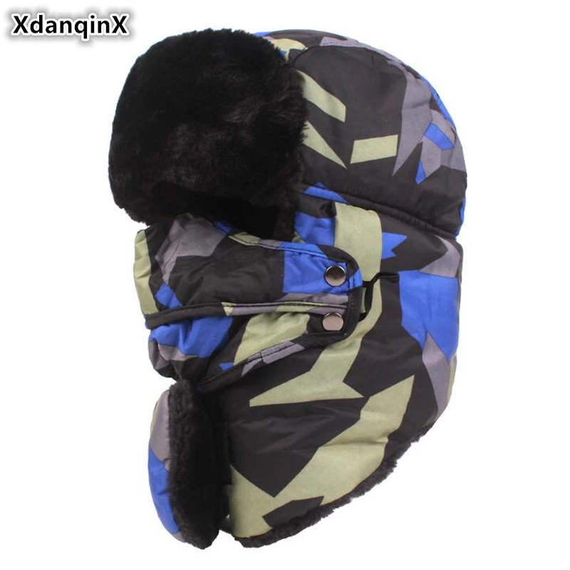 XdanqinX Winter Warm Hats For Men Women Camouflage Bomber Hats Men's Windproof Ski Cap Warm Female Winter Hat Couple Brands Caps waterproof bomber hat