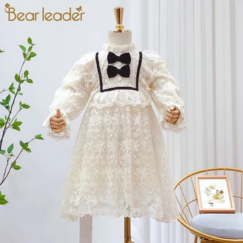 

Bear Leader Elegant Bow Girls Dress Wedding Party Princess Dress Casual Kids Clothes Lace Long Sleeves Dress Children's Vestidos