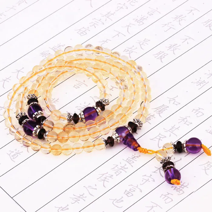 Light-up natural citrine 108 Buddha bead bracelet
