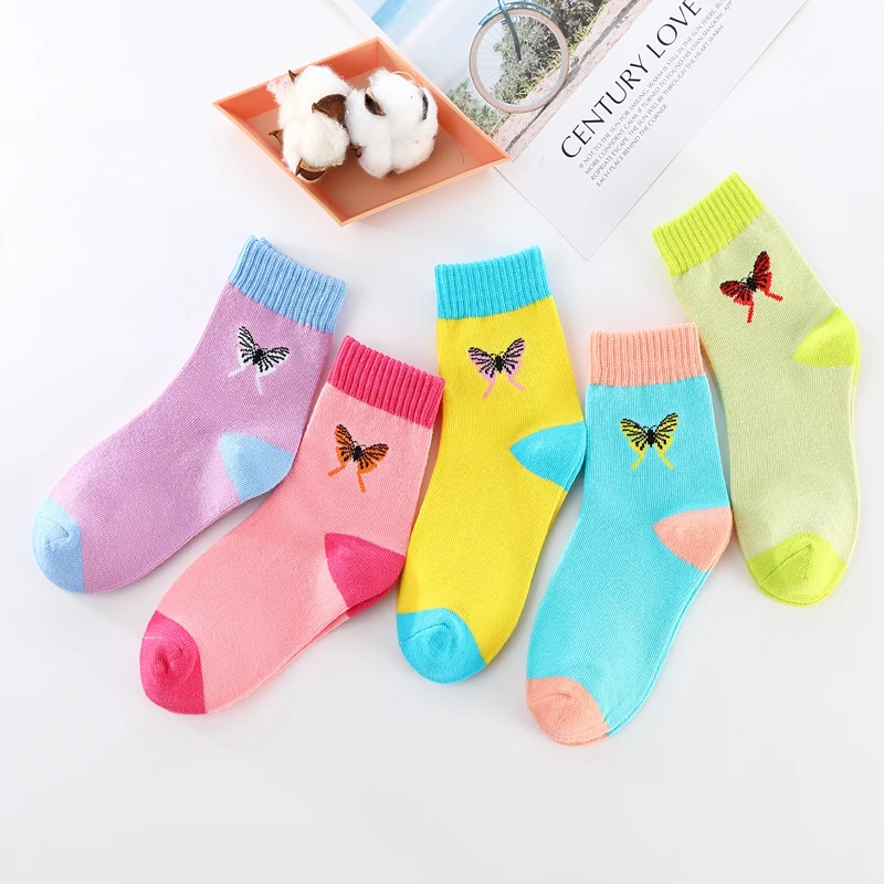 Spring Autumn Girls Socks Butterfly Cotton Candy Colors Socks For Girls 1- 16 Year Kids Socks  5 pairs/lot 4