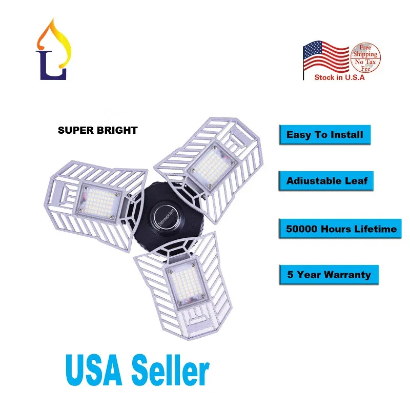 

60W 6000K LED Deformable High Bay Light Adjustable Garage Lamp Ceiling Lighting Industrial light for Garage/Gas Station/Workshop