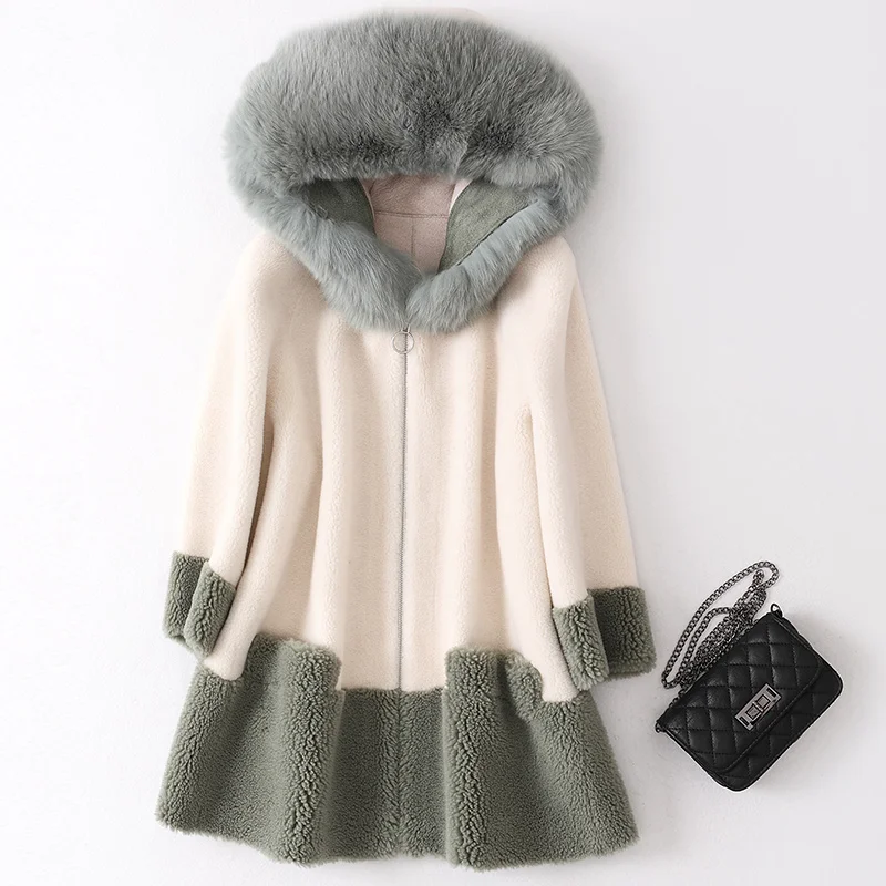 Большие размеры зимняя меховая куртка женская Высококачественная имитация овечьей стрижки теплое пальто меховой воротник с капюшоном Длинная Верхняя одежда C829 - Цвет: 1