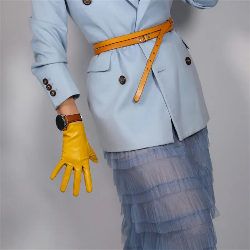 21cm Ginger Yellow Очень длинные кожаные перчатки длиной 70 см, имитирующая кожу, имитация овчины, теплые, Имбирные, желтые, ярко-желтые, женские, WPU127 - Цвет: 21cm Ginger Yellow