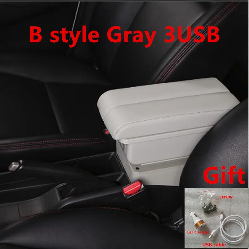 Для России KIA K2 Rio 3 подлокотник коробка 2012 2013 2012 Автомобильный USB Кожаный Автомобильный подстаканник - Название цвета: B style grey