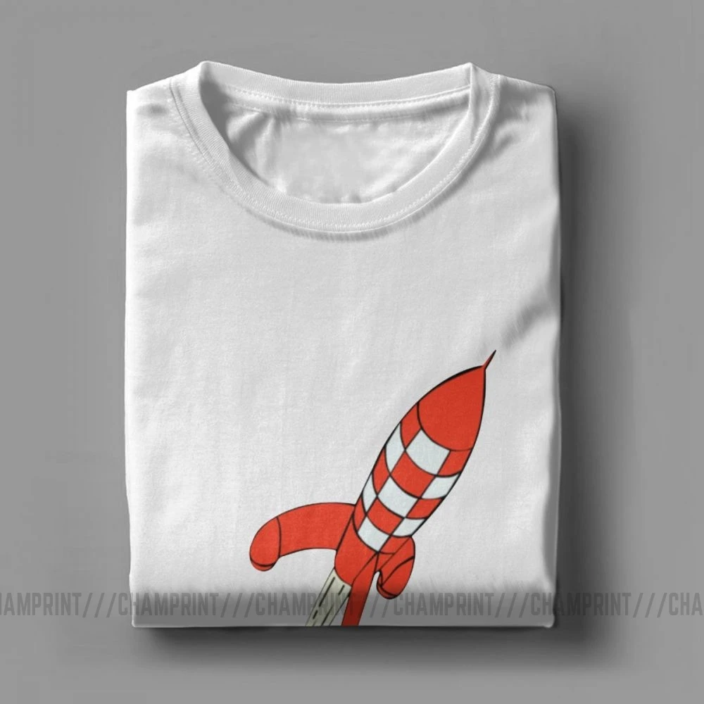 Мужская футболка с короткими рукавами Tintin из 100% хлопка изображением Луны и