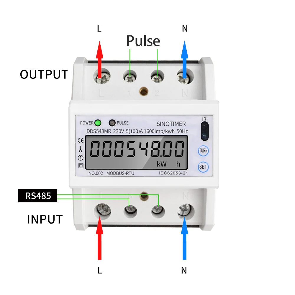 DDS548MR Single Phase 230V AC Energy Meter Module LCD Digital Watt Meter Multifuctional Energy Meter with Backlight RS485 Modbus