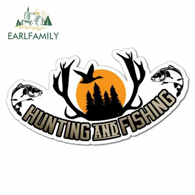 

EARLFAMILY 13cm x 13cm for Hunting and Fishing Anime Funny Car Stickers RV VAN DIY Fine Decal Bumper Trunk Truck Graphics