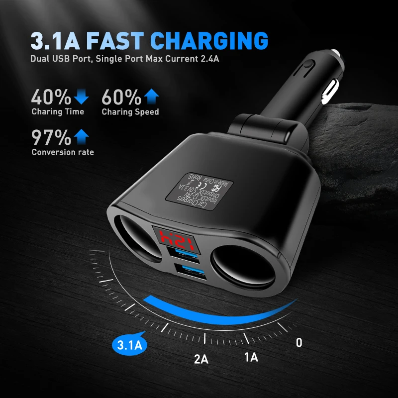 Автомобильный прикуриватель USB разветвитель Разъем конвертер для телефона MP3 DVR 5V