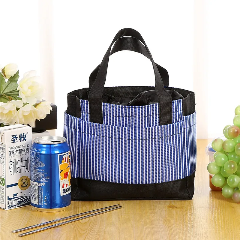 New Oxford Striped Students Kids Food Insulation Bags Baby Bottle Thermal Bag Home Picnic Tote Thermo Drawstring Lunch Bags