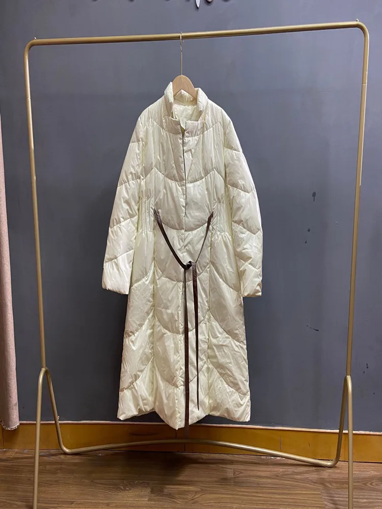 

2021 winter jacket new casual long white duck down complexion stand-up collar thick lace long-sleeved down jacket women