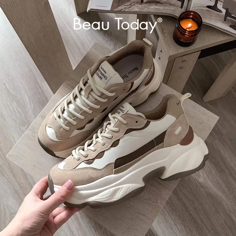 Beautoday Platform Sneakers Women Suede Leather Patchwork Fabric Round Toe Mixed Color Lace-up Chunky Sole Ladies Trainers 29430 - Women's Vulcanize Shoes - AliExpress - Cool Sneakers