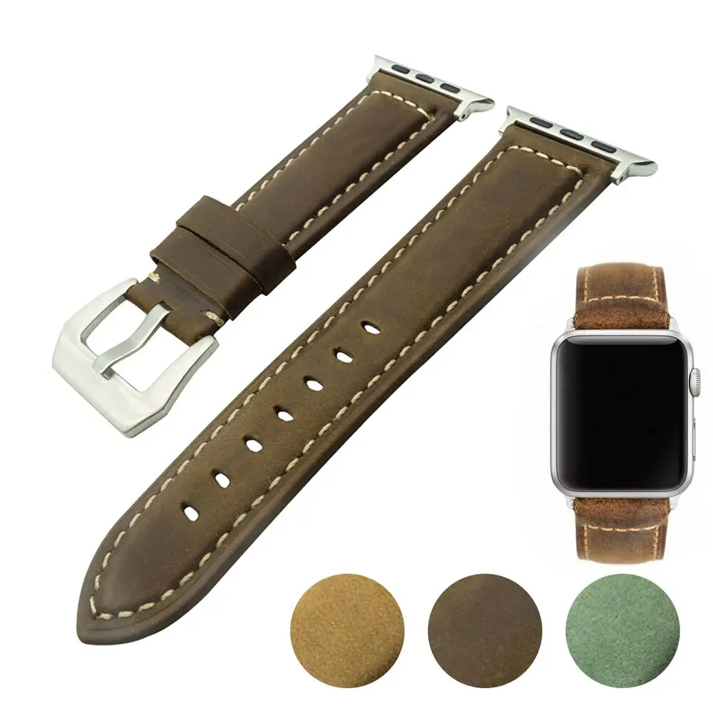Ремешок из натуральной кожи для часов Apple Watch 42 мм 38 мм/44 мм 40 мм серия 5 4 3 2 1 синий iWatch браслет ремешок для часов