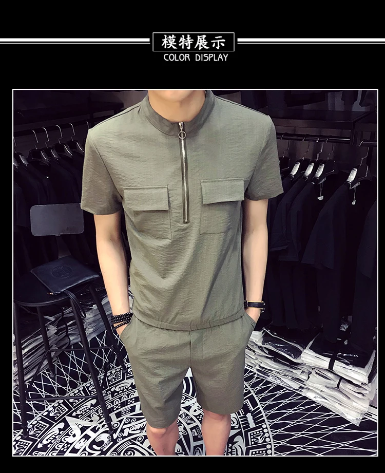 Summer Men Fashion Men Sets High Quality T-Shirt Casual Breathable Short-Sleeve T-Shirt+ Shorts