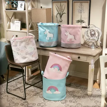 

Storage Basket Canvas Unicorn Kid's Toy Bucket Dirty Clothes Laundry Bathroom Organizer Basket Cesta Para Ropa Sucia Free Ship