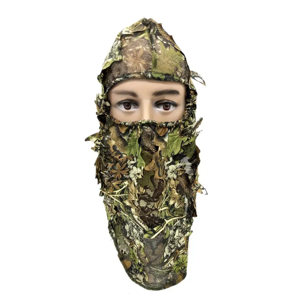 

3D Outdoor Camouflage Full Face Mask Wargame Hood Hunting Camping Bionic Hood Leaf Mask Liner Tactical Cap