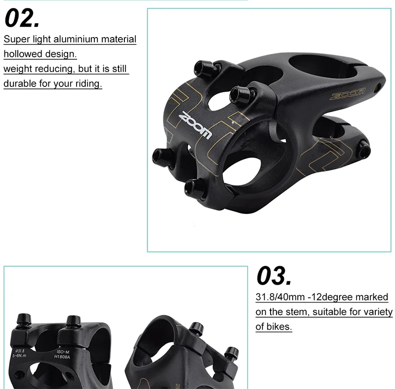 ZOOM 28.6*31.8*40mm -12 Degree DH Mountain Bike Stem Bicycle  Parts