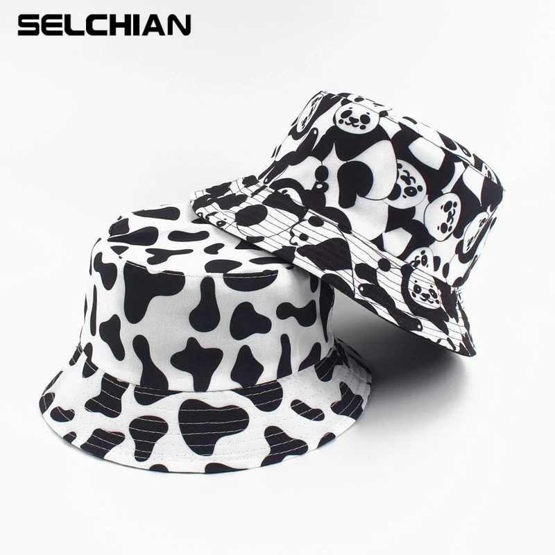 Hot New Fashion Print Hat White Black Bucket Hat Reversible Fisherman Caps Spring summer Hats For Women Men