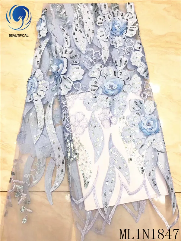 

BEAUTIFICAL african lace fabrics 3d appliques lace fabric with sequins Latest design embroidery lace fabric for dress ML1N1847