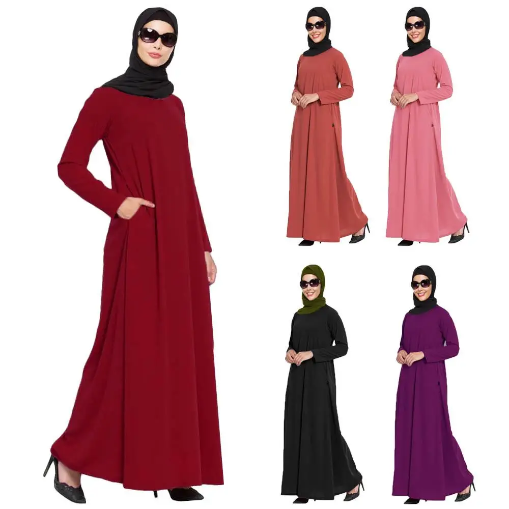 Дубай abaya женское мусульманское длинное платье для девочки Исламская, молитвенная кафтан свободный длинный халат платье арабское Повседневное платье Карманы длинный рукав осень