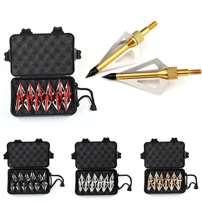 

12PCS Arrow Heads Stainless Steel Hunting Archery Broadhead 100 Grain 3 Blade Broad Arrow Heads+Case