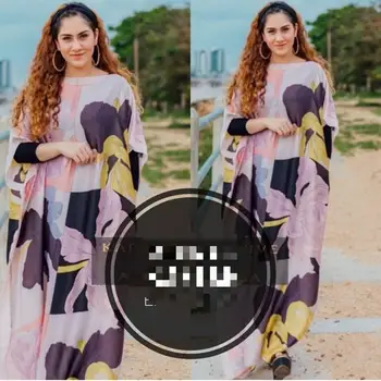 

Elegant European Printed Silk Kaftan Dresses Fashionable Dubai Lady party maxi Silk dresses African dresses for women
