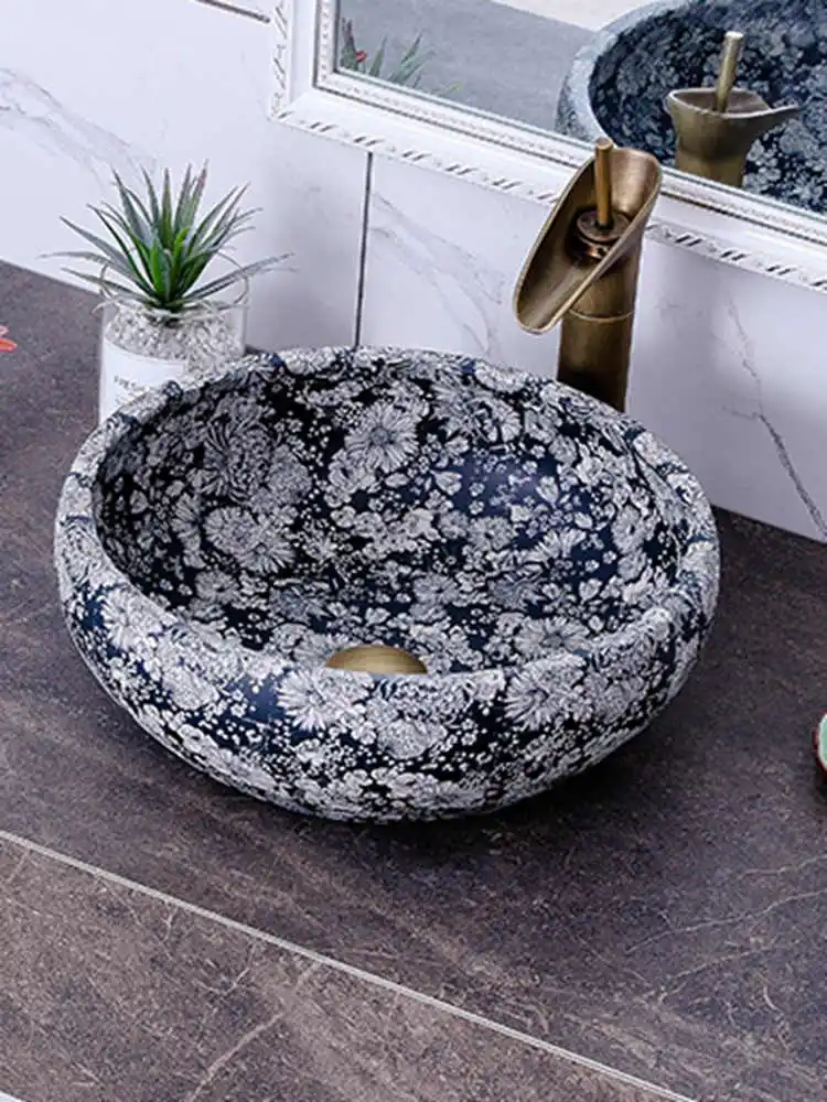 Умывальник на стиральной платформе Цзиндэчжэнь керамический синий и белый круглый китайский стиль Ретро отель Туалет искусство пластины умывальник