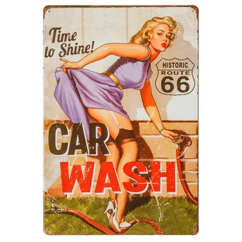 

DL-Vintage Tin Sign for Garage Retro Decor Metal Poster Pinup girl Plaque Full Service Car Wash