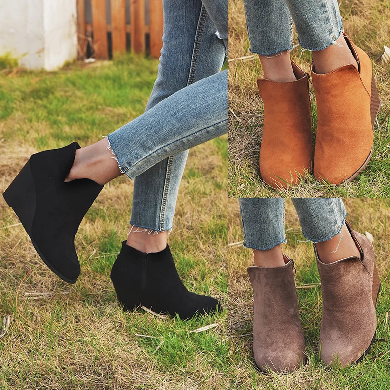 

2019 Casual Simple women's shoes Scrub Wedge Heel Pumps Warm Boots Round Toe Shallow Single Shoes ladies shoes Autumn Winter
