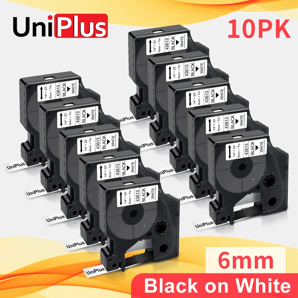UniPlus 10PK 43613 Black on White Label Tape Compatible Dymo 6mm Printer for LabelManager 210D 420P 280 LP250 | Компьютеры и офис