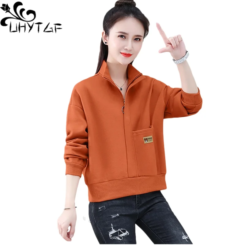 

Куртка UHYTGF 4XL оверсайз, Женская толстовка с капюшоном, пуловер на молнии, весенне-осенняя толстовка, женское короткое пальто, тонкие Топы с длинным рукавом 1568